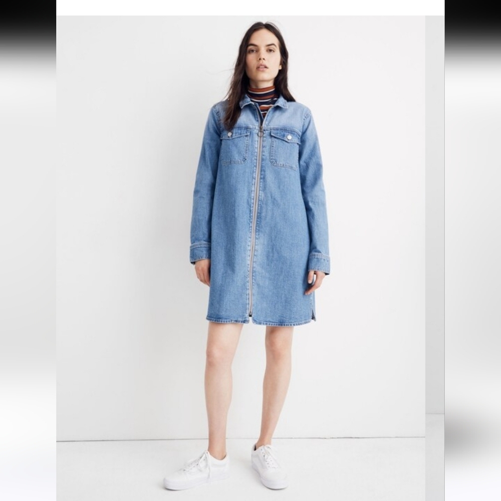 Madewell Light Blue Denim Zip-Front Mini Dress Sz M